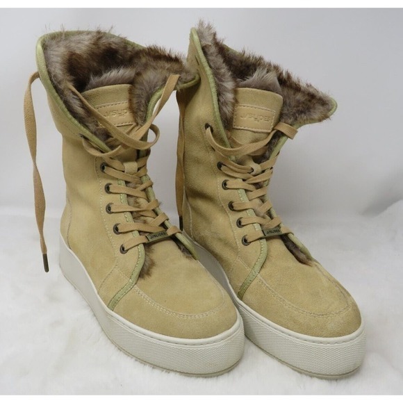 J/SLIDES NYC TORRIE Suede Leather Faux‎ Fur Lined Lace Boots Womens Size 7.5 - Picture 1 of 6